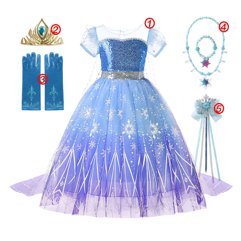 thumbnail image 1 of Vestidos de princesa Elsa y Anna de Frozen para niñas, Disfraces para niños, Cosplay de reina de la nieve, Halloween, Carnaval, ropa de fiesta de cumpleaños, 1 of 5