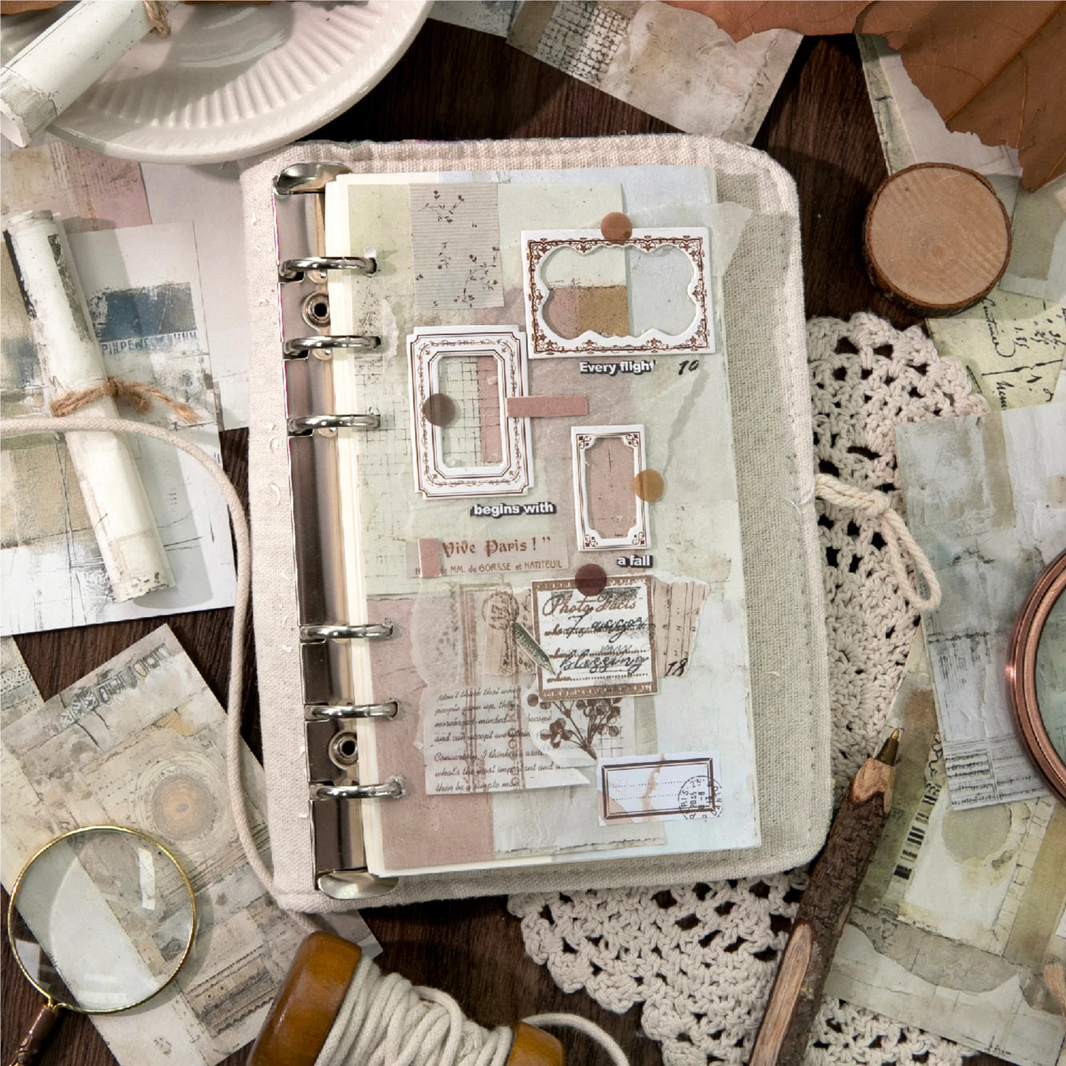 Vintage Distressed Lightweight Paper Set - Aesthetic Grunge Scrapbook Ephemera (40 Pieces)