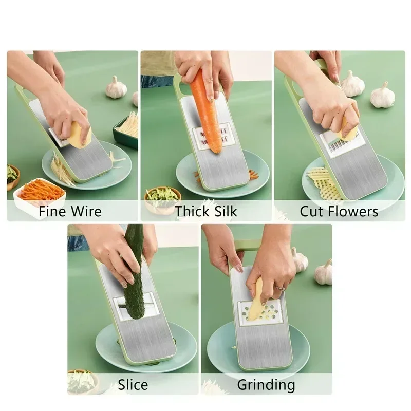 Vegetable Slicer Vegetable Cutter Garlic Chopper Food Slicer Potato Slicer Potato Cutter Food Shredder Kitchen Manual Stainless Steel Vegetable Slicer Shredder Cutter Potato Shredders Garlic Carrot Grater Chopper