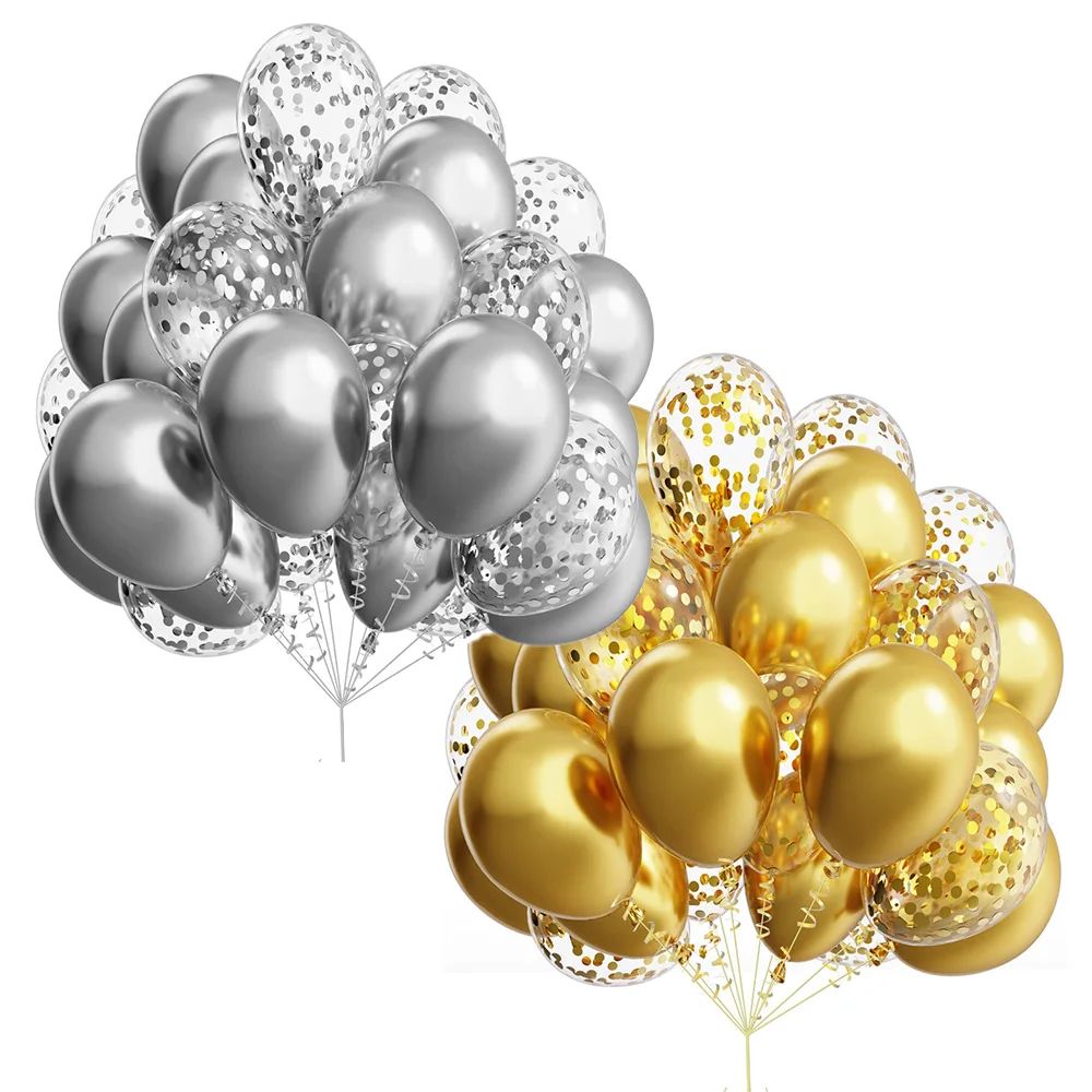 

30PCS Metallic Golden Silver Balloons Confetti Balloons Latex Helium Chrome Gold Balloon Birthday Graduation Anniversary Wedding