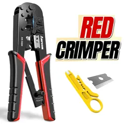 High-Performance Multifunctional Crimping Tool for Ethernet and LAN Cables (Red)