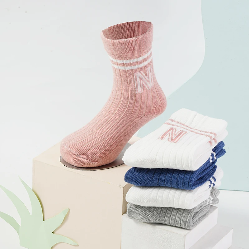 3 pairs baby cotton knitted knee high socks cute stripe