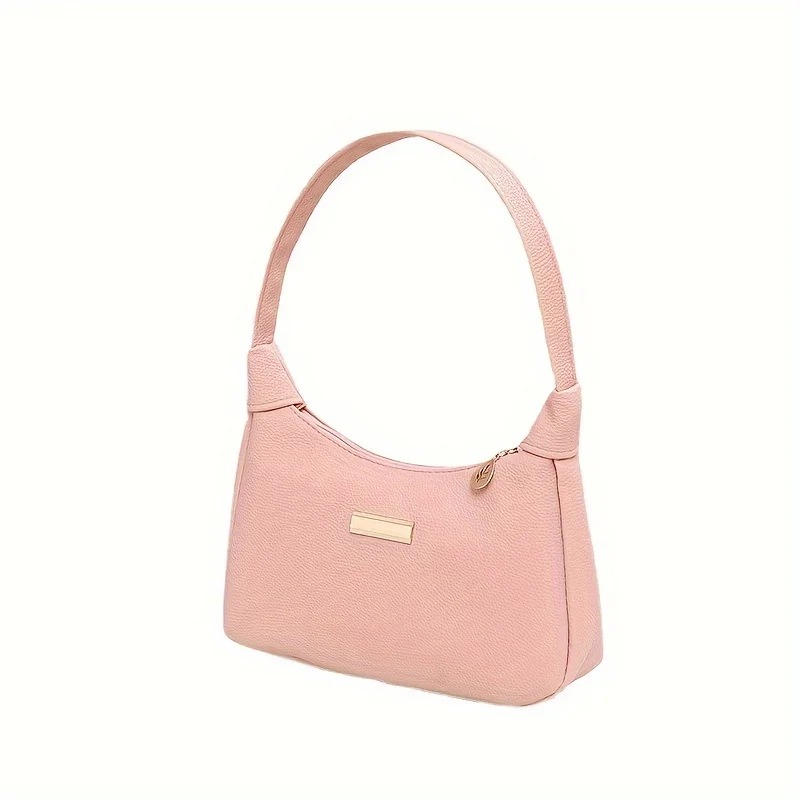 Fashion Shoulder Bag for Women, Solid Color Synthetic Leather Handbag with Zipper Closure, Versatile Underarm Dumpling Purse
