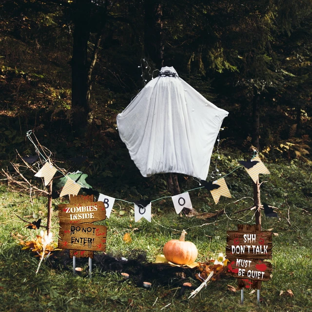Kerti Jelek Utánozású Fa Gabona Padló Kártya Kültéri Gyep Figyelmeztető Jel Halloween Carnival Party Dekoráció - Image 3