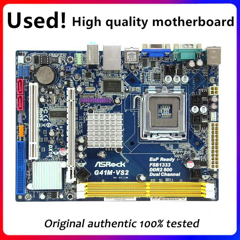 

For ASRock G41M-VS2 Desktop Motherboard G41 Socket LGA 775 Q8200 Q8300 DDR2 Original Used Mainboard On Sale