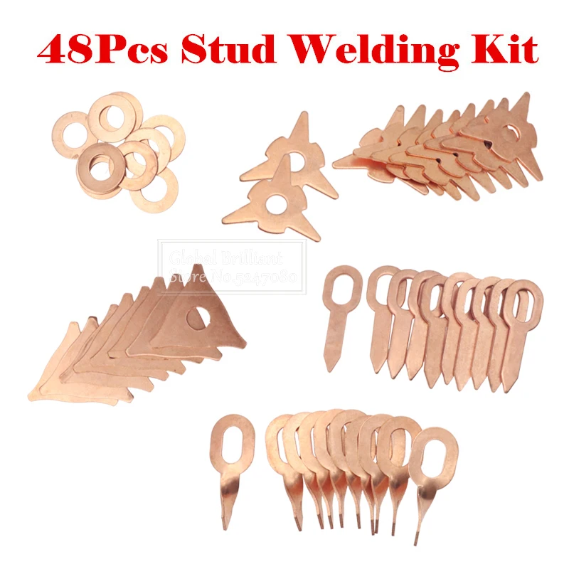 48Pcs Stud Welding Kit Accessori Straight Twisted Dent Pulling Rings Hook Washer Round Star Pad Uni Spotter Star Ter Kit