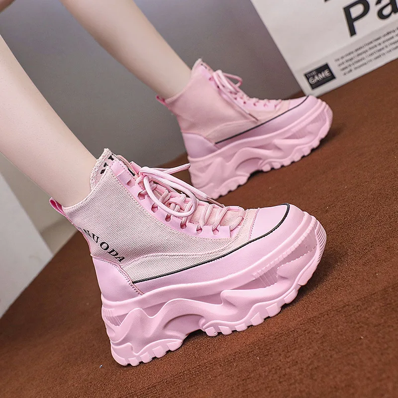 Fashion Chunky Platform Motorcycle Boots Women Autumn Winter Thick Bottom Ankle Botas Mujer White High Top Gothic Sneakers Shoes 4