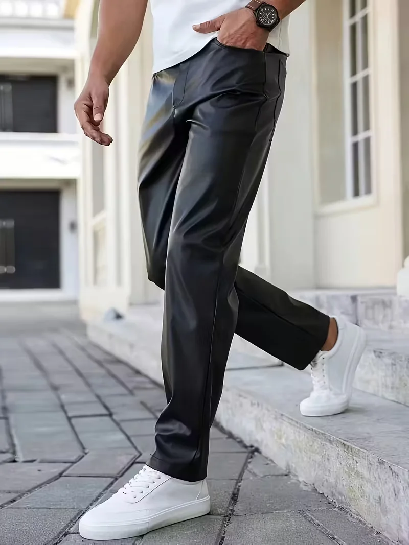 Herren Y2K Lederhose, eng anliegende Herrenmode, Lederhose in allen Farben, eng anliegende Herrenhose, lässige Lederhose – Detail 6