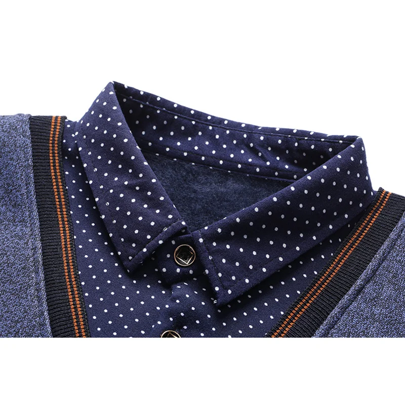 2024 L-4XL Autumn and Winter New Fake Two Piece Sweater Men's Plush Knitted Warm Inner Wear Casual Versatile Pullover Top 4
