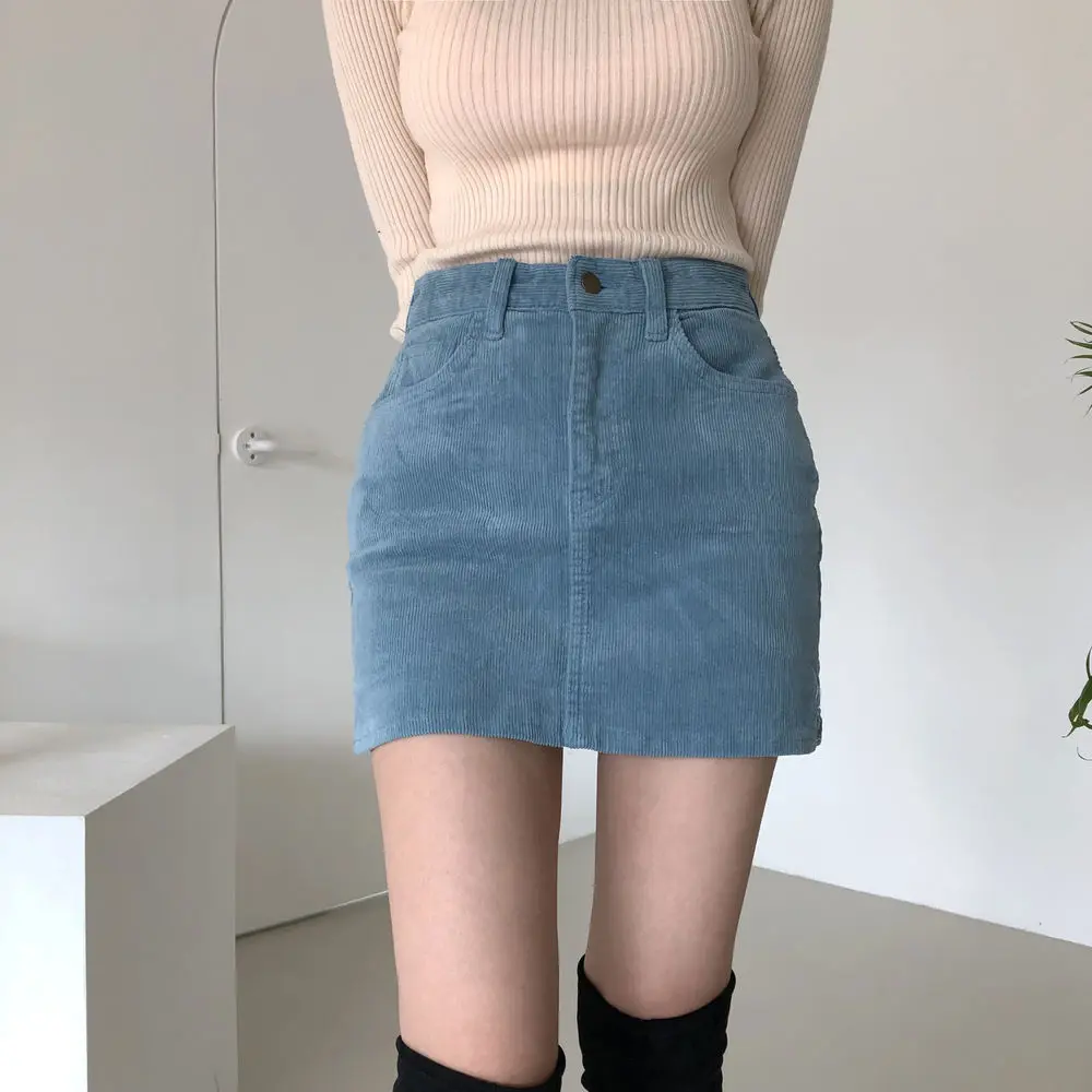 tutu skirt Faldas Mujer Moda 2022 Vintage Korean Fashion Clothing High Waist Corduroy A-line Blue Skirts Woman Skirts Skinny Mini Skirt red skirt