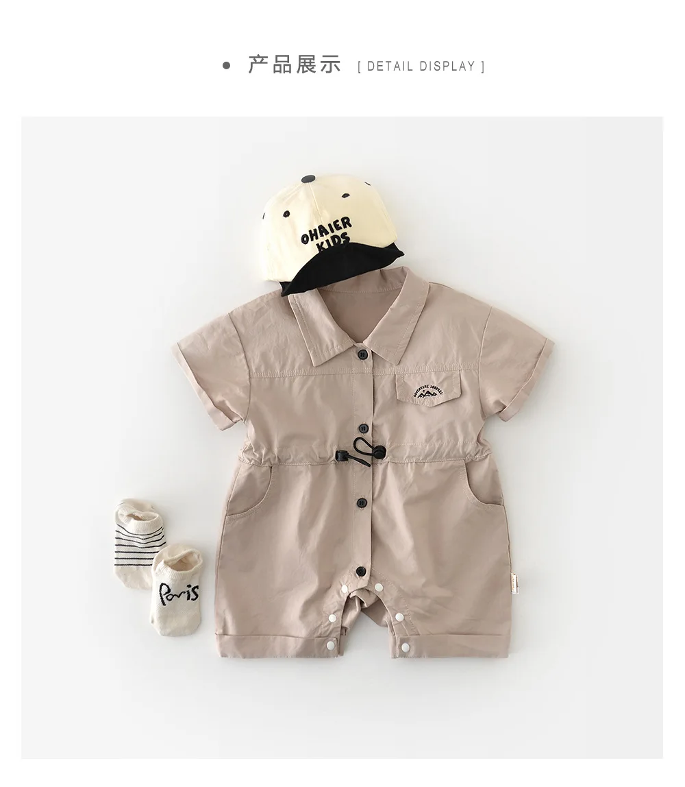 Description Picture 5 of itemSummerBaby Romper Kids Casual Style Utility Short Sleeve Collar Waistcoat Jumpsuit 0-3 Years Infant Clothes