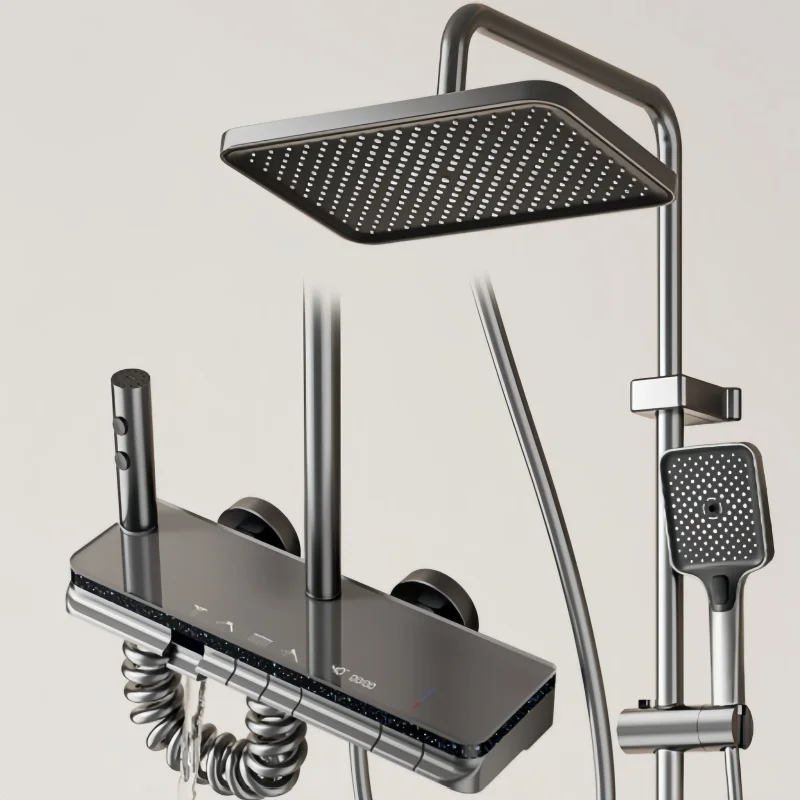 ชุดฝักบัว Starry Sky Light แบบสี่ฟังก์ชั่น พร้อมหน้าจอดิจิตอลอัจฉริยะ ระบบฝักบัวแบบเรนชาวเวอร์ติดผนัง ชุดก๊อกน้ำฝักบัวแบบกด 1