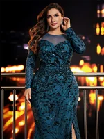 فستان سهرة أنيق بأكمام طويلة من BLUEPLUM مقاس كبير مزين بالترتر فاخر حورية البحر لحفلات الزفاف الرسمية وحفلات الكوكتيل 6