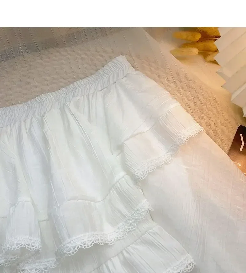 Lace High Waist Irregular Cake Skirts for Women A-line Sweet Girls All-match Korean Fashion Spring Summer Black White