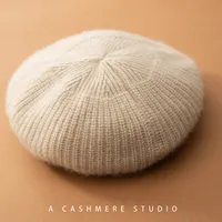 Women 100% Cashmere Berets French Artist Style Warm Winter Beanie Hat Retro Beret Solid Elegant Lady All Matched Autumn Caps 1