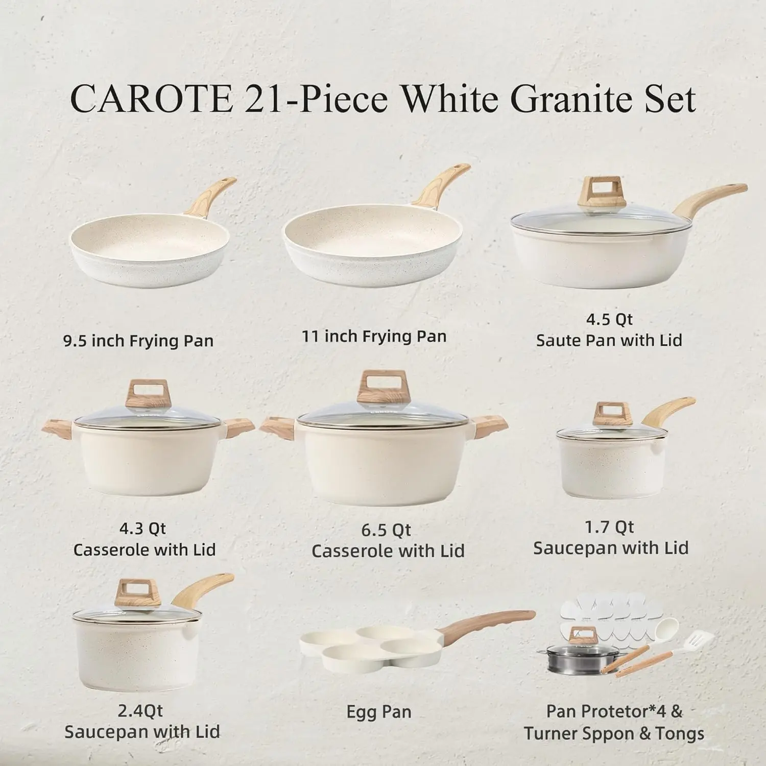 21Pcs Pots and Pans Set Nonstick Cookware Sets White Granite Induction Cookware Non Stick Cooking Set w/Frying Pans