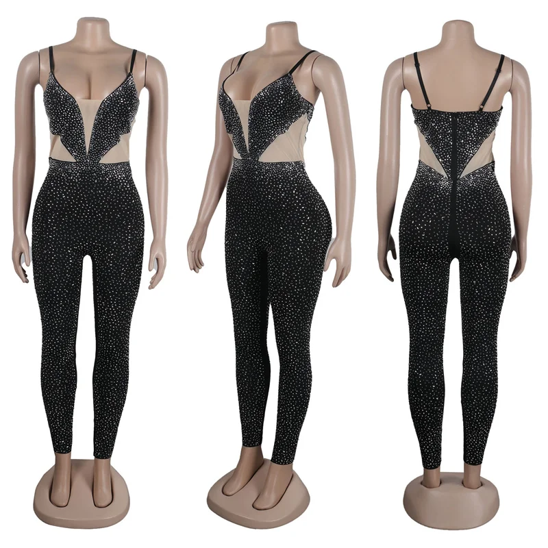 thumbnail image 1 of Mono con diamantes brillantes y diamantes de imitación para mujer, mono de lujo 2023 con malla transparente y parches para fiesta nocturna, trajes de cumpleaños, 1 of 5