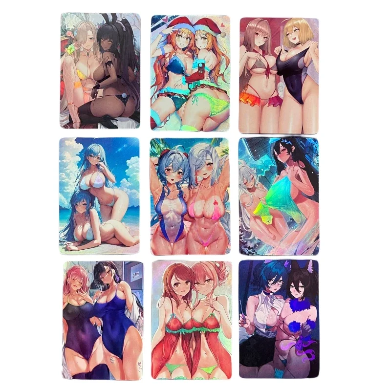 

9pcs/set ACG Sexy Christmas Girl Refraction Flashcards Animation Characters Anime Classics Game Collection Cards Toy Gift