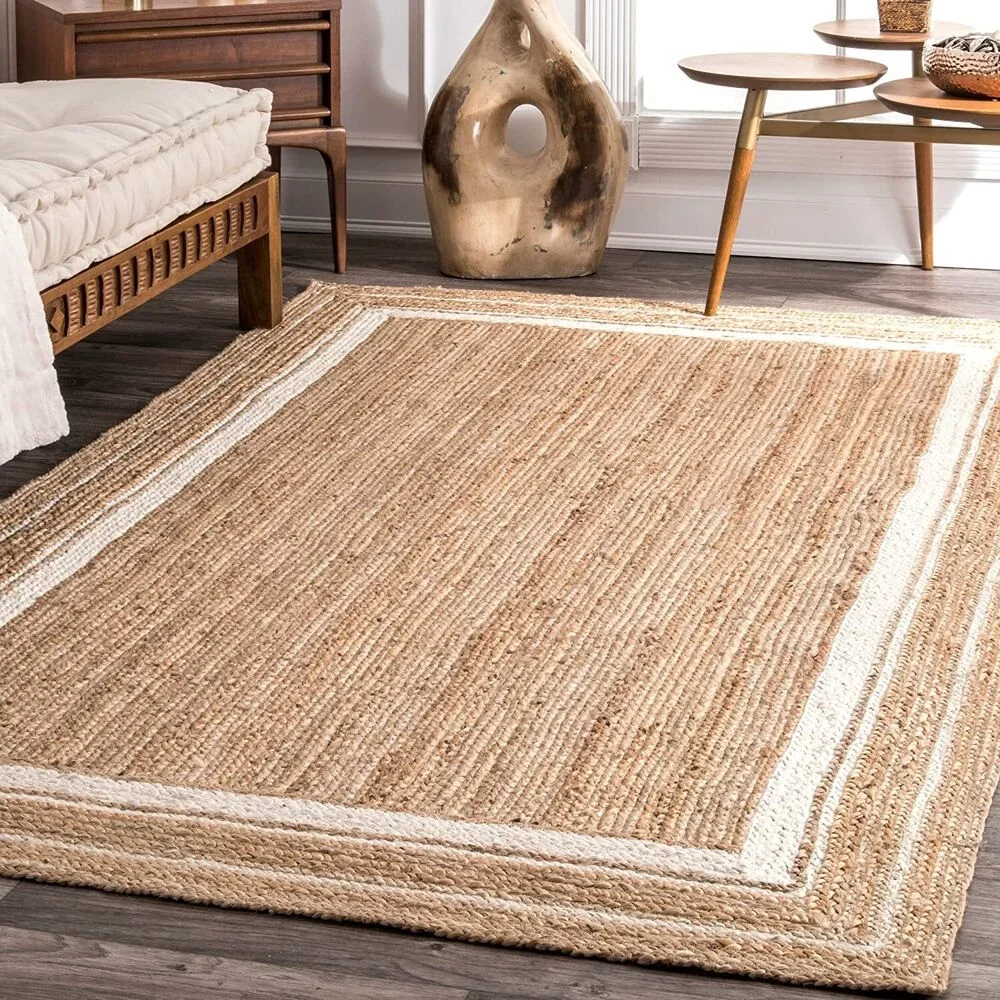 

Natural Jute Rug Rectangle Carpets for Living Room Hallway Floor Mat Farmhouse Runner Rustic Look Braided Bedroom Rug Home Decor