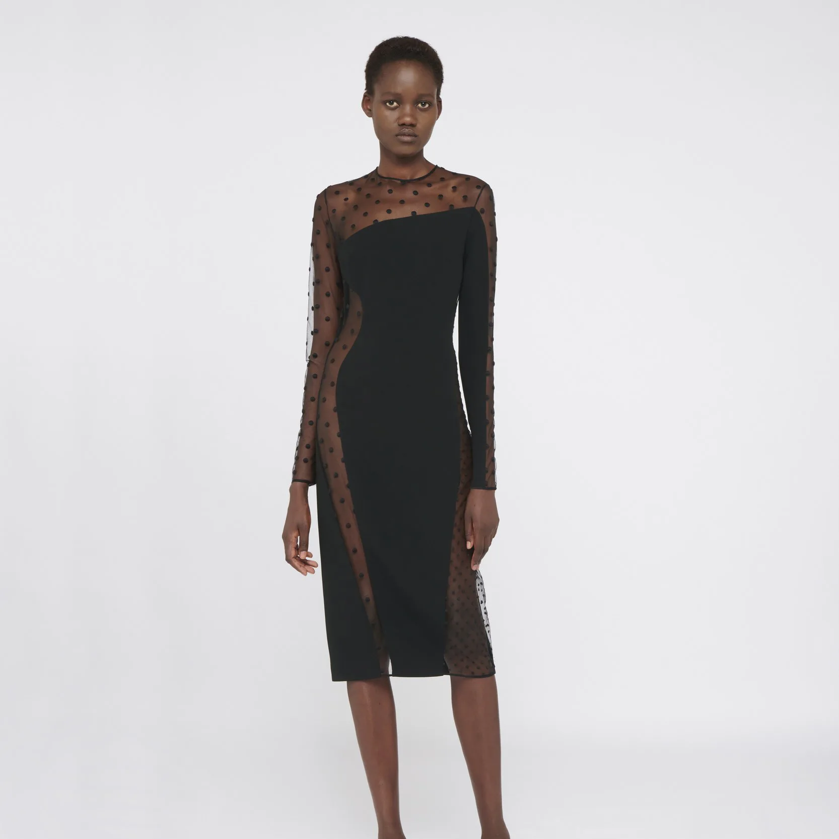 

2022 Autumn And Winter Women's Long Sleeve Polka Dot Mesh Stitching Slightly Bandage Dress