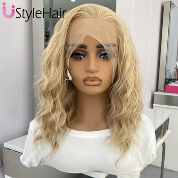 UStyleHair Mix Blonde Short Wave Lace Wig Heat Resistant Synthetic Lace Front Natural Hairline Daily Wear Cosplay Wigs for Women