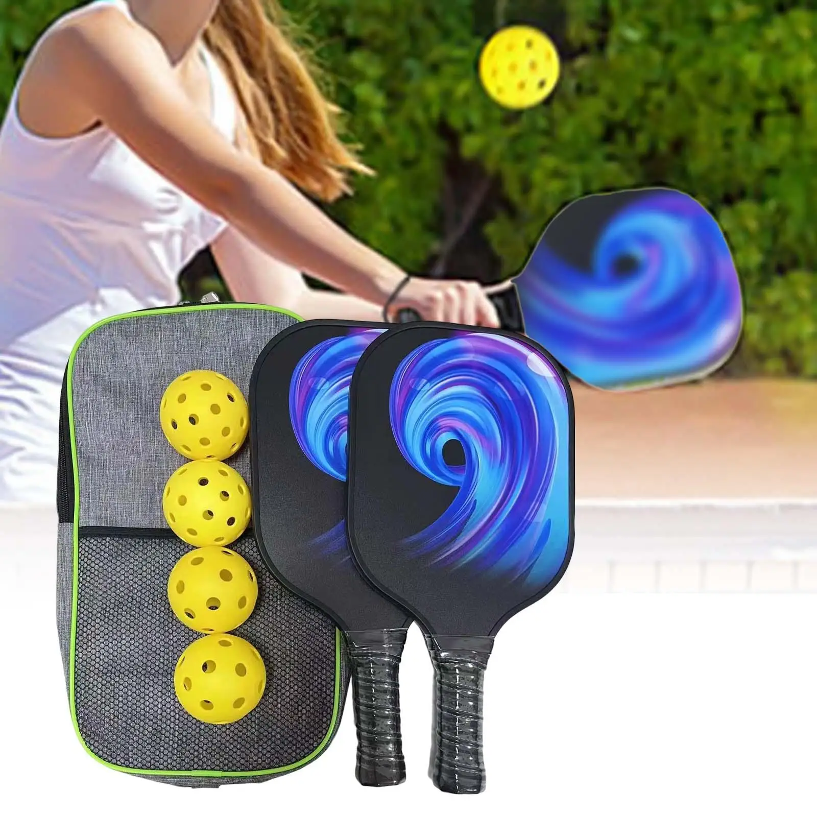 

Set of 2 Pickleball Paddles with 4 Balls and Storage Bag for Beginner to Advanced Player