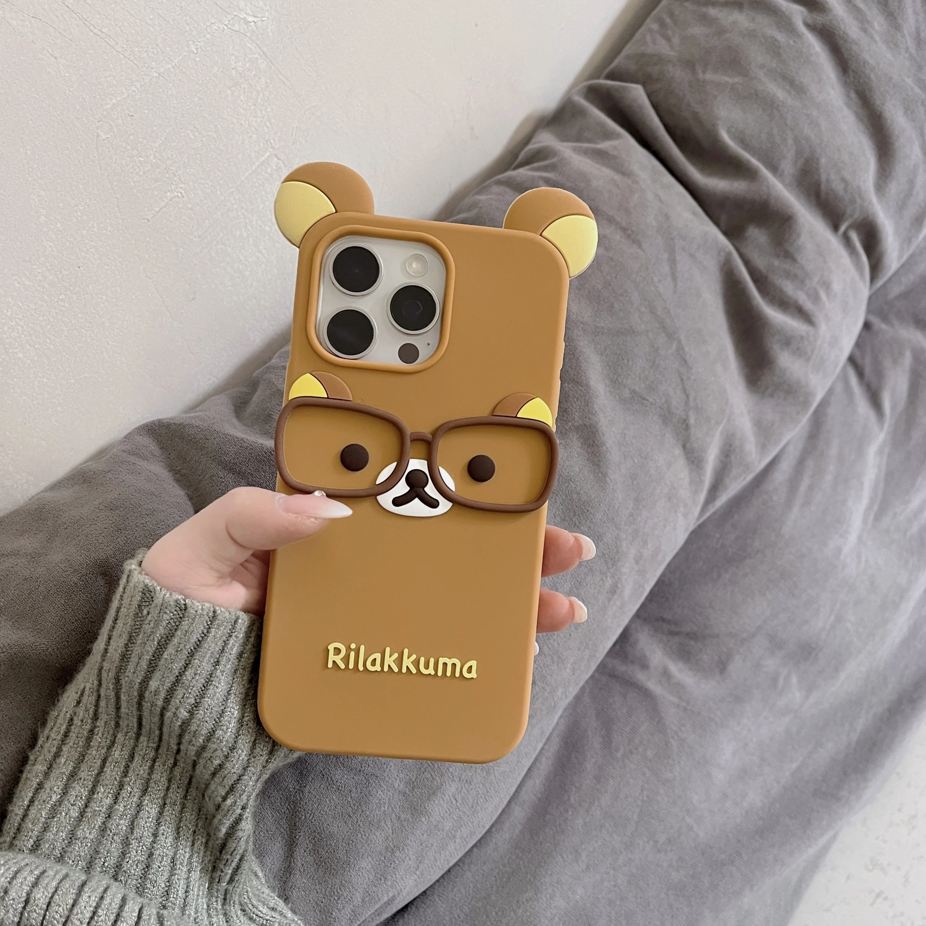 Rilakkuma Bear Silicone Soft Cover Case with Glass Accents