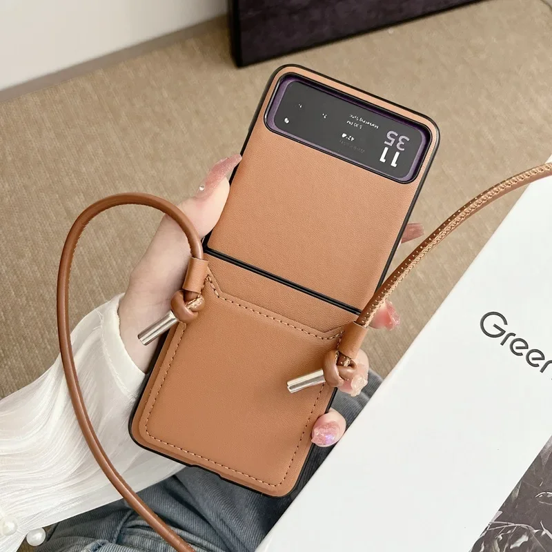 Elegant Leather Crossbody Lanyard Card Holder Phone Case - Luxury Business Design