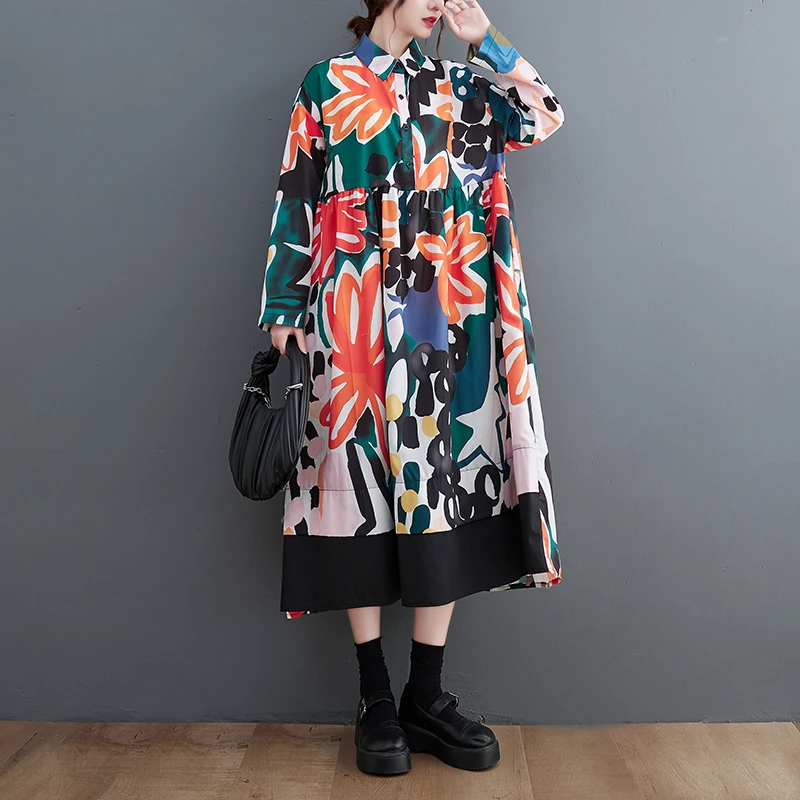 

Женское свободное платье-блуза с цветочным принтом, повседневное весеннее платье в европейском и американском стиле