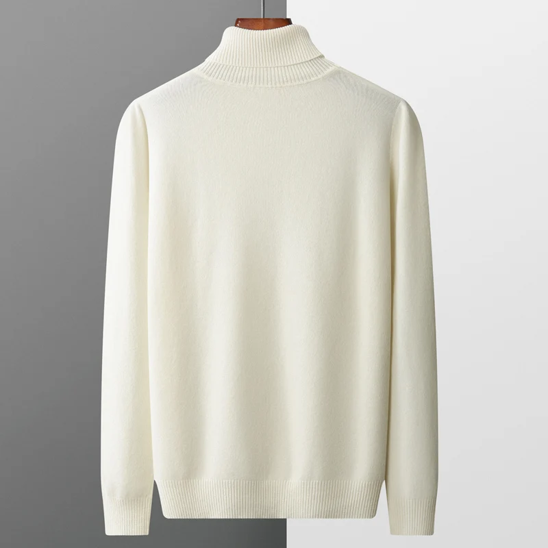 100% Merino Wool Sweater Men's Turtleneck Thickened Tops Autumn Winter New Soft Warm Casual Solid Color Knitted Pullover