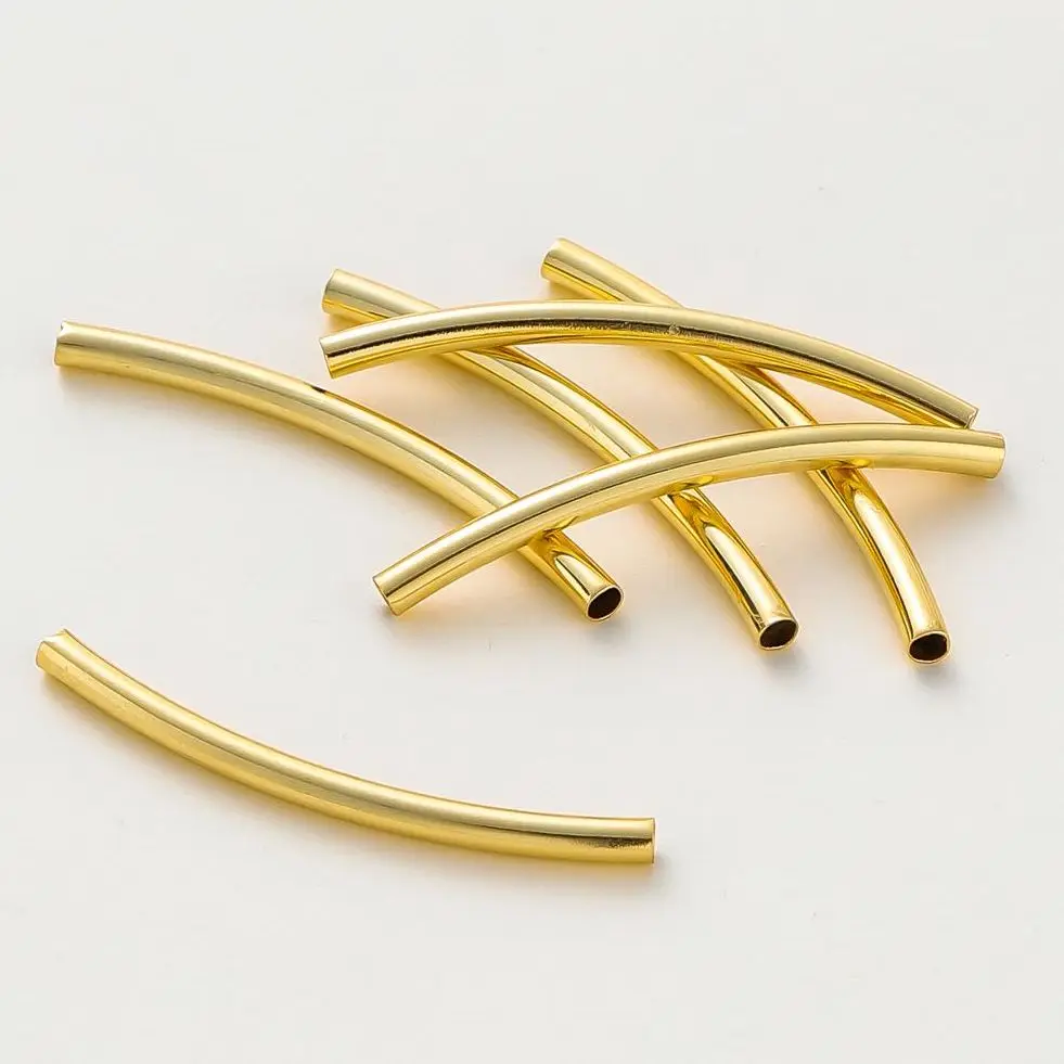 

20Pcs 14K/18K Gold Color Plated Smooth Long Curved Brass Tube Spacer beads Connectors For DIY Bracelet Jewelry Making Supplies