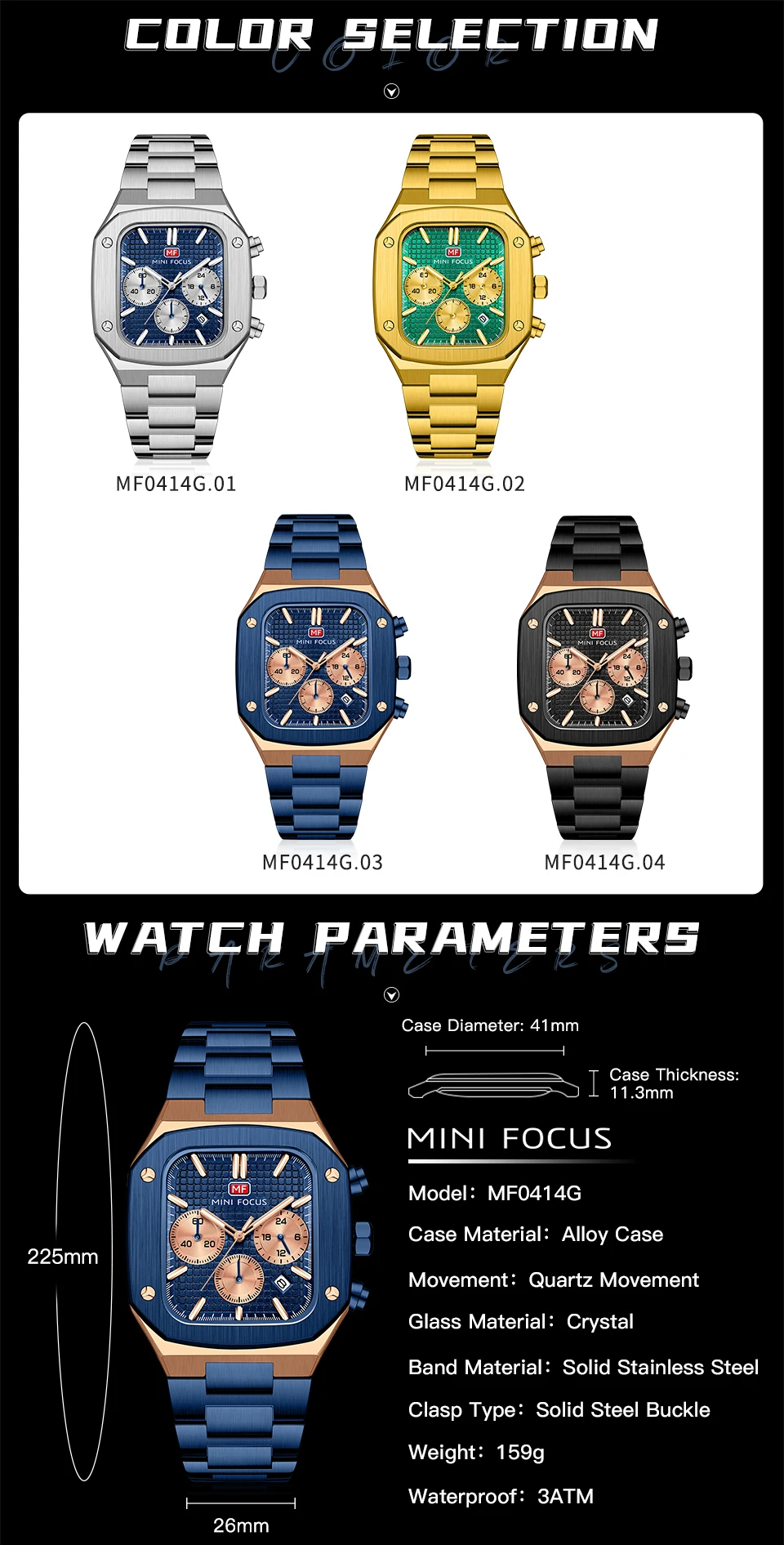 MINI FOCUS Quartz Watch for Men Waterproof_voghion.com