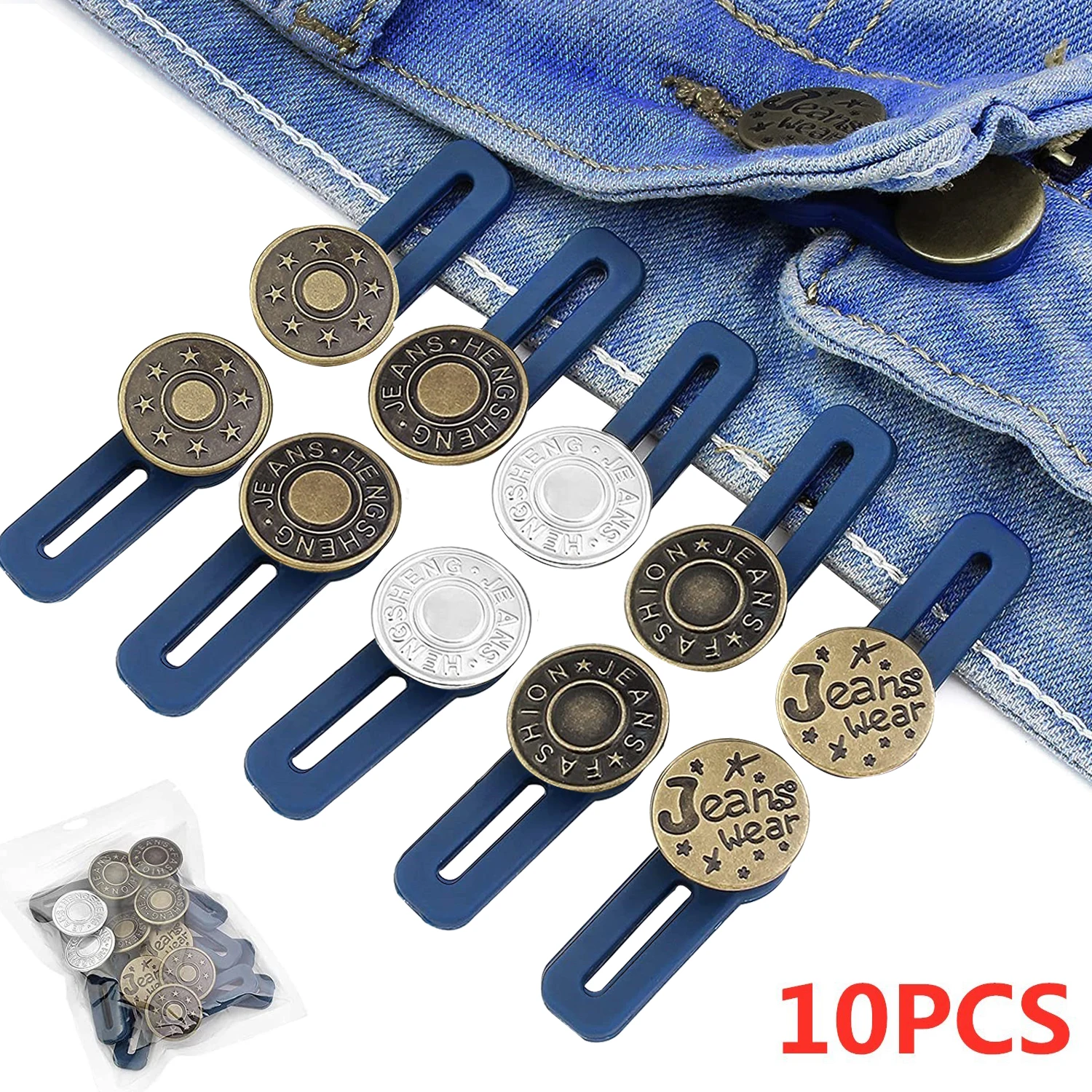 1/5/10pcs Metal Button Extender For Pants Jeans Free Sewing Adjustable