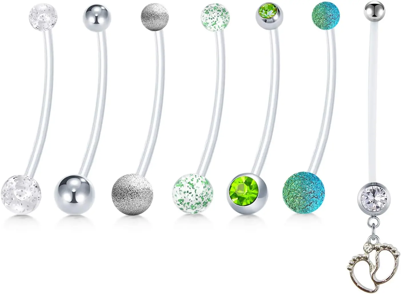 14g Metal Free Bioflex Barbell with Clear Acrylic Double Ball Belly Button  Ring - Forbidden Body Jewelry