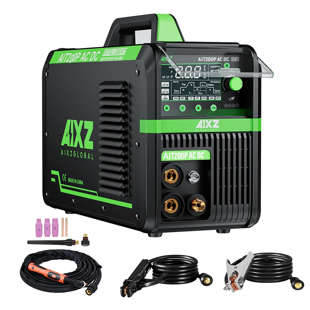 AIXZ 220V 200A 5 in 1 AC/DC TIG Aluminum Welding Machine ARC MMA/Pulse HF TIG Multi-process Welder 2T/4T Spot Hot Start Arc Force Anti-Stick VRD IGBT Inverter Welders AIT200P