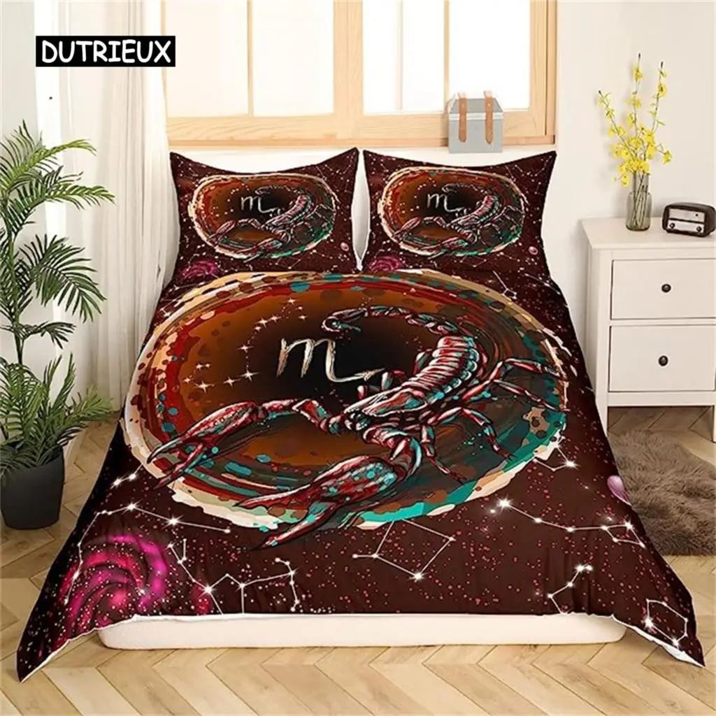 

Twelve Constellation Duvet Cover Mysterious Constellation Room Decor Red Brown Galaxy Boys Girls Starry Sky Outer Space Decor