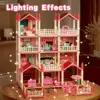 Dollhouse 3D Cartoon Doll Castle Villa Diy Set 1/12 Fantasy Doll House Assemble Scene Accessories With Led Lights Girl Birthday 2