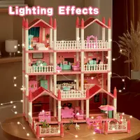 Dollhouse 3D Cartoon Doll Castle Villa Diy Set 1/12 Fantasy Doll House Assemble Scene Accessories With Led Lights Girl Birthday 2