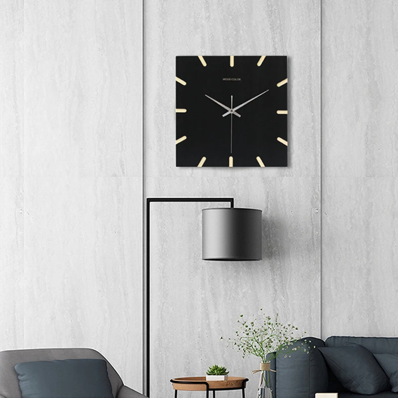 Square Wooden Silence Wall Clocks Luxury Modern Simple Nordic