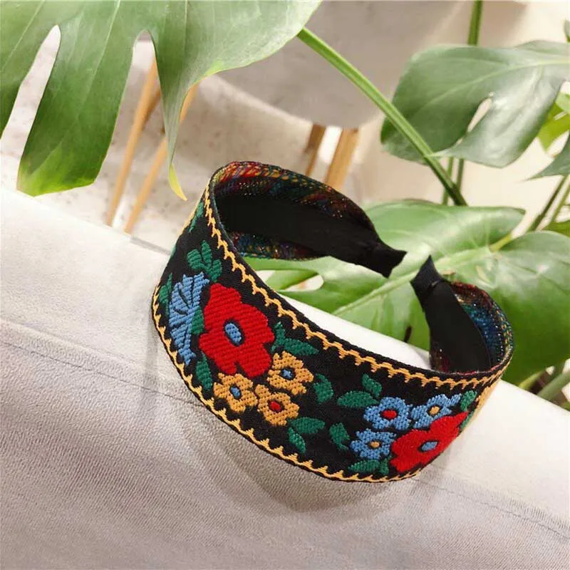 

Female Ethnic Hairband Embroidery Flower Leaf Headband Head Bezel For Women Cross Knotted Hair Hoop Headbands Headwear