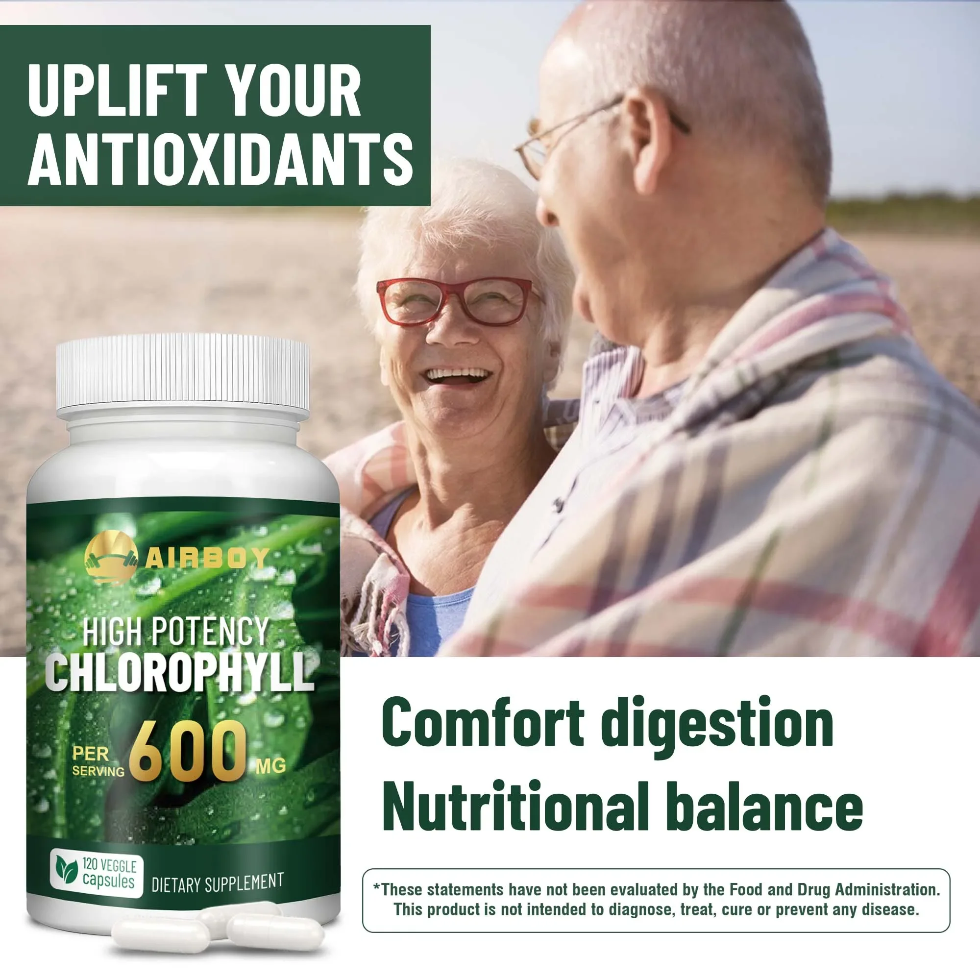 Chlorophyll Supplement 600mg - Smelling Breath, Skin Health, Remove Body Odor Naturally - 120 Capsules - Image 3