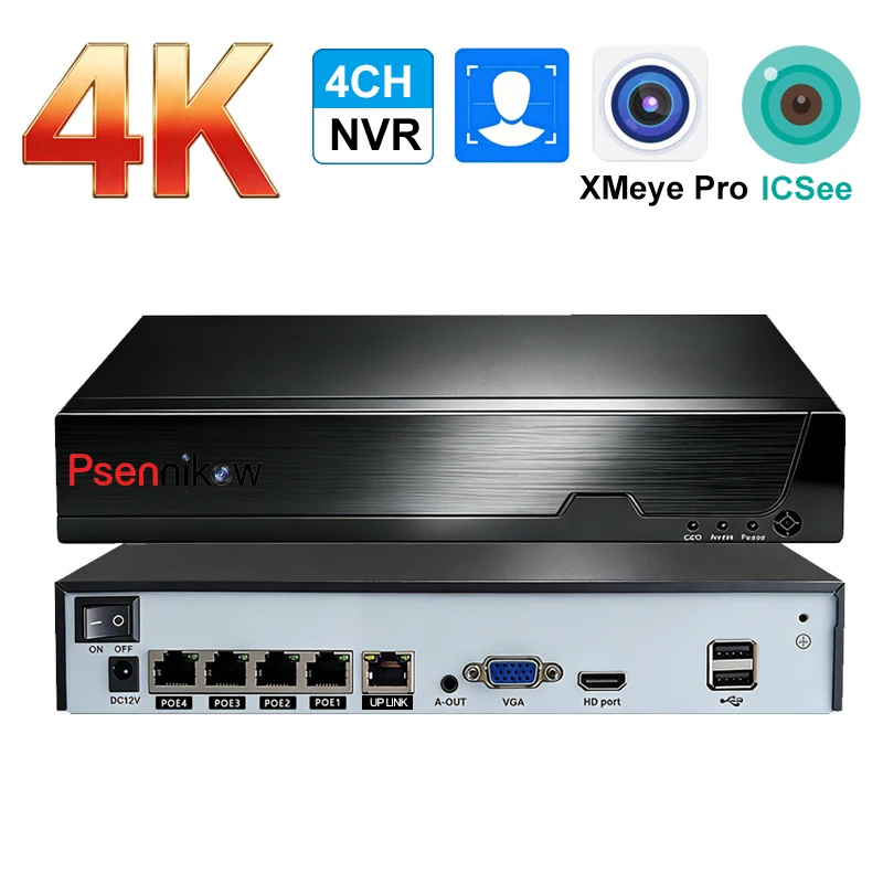 Psennikow Tuya NVR H.265 4CH Smart PoE 8MP Security IP Camera Video Surveillance CCTV System Remote Viewing Network Recorder 2