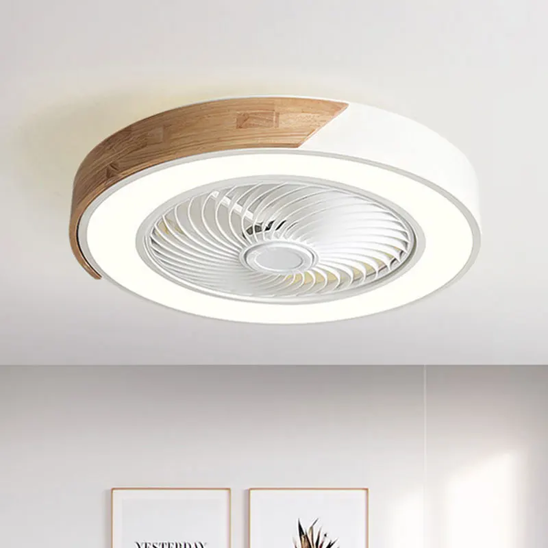 Ventilatore A Soffitto Con Lampada LED 50 Cm - Legno Rotondo Muto - Telecomando E APP - Dimmerabile 36W