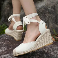 Espadrilles sandales compensées pour femmes été 2025 bout fermé bride à la cheville sandales Slingback femme confort à lacets sandales décontractées 2