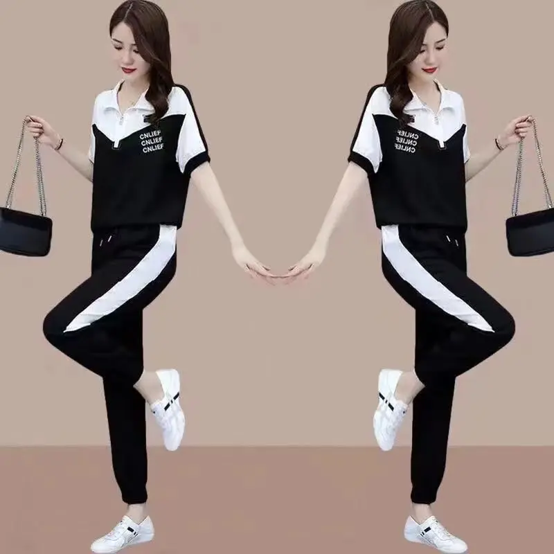 2022 여성 러닝복 투피스 세트, 세련된 러닝복, 루즈하고 슬림한, 어려 보이는 레깅스, 여름 신상