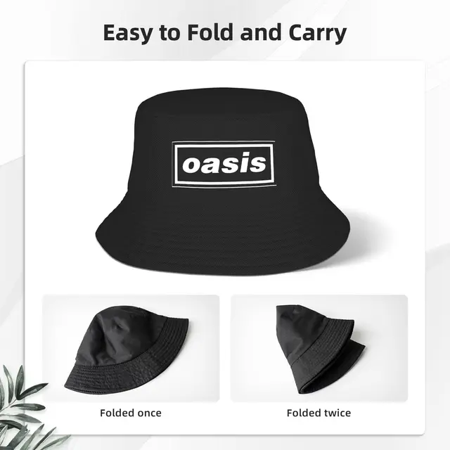 Couple Oasi Rock Band Logo Bucket Hat  Foldable Fisherman Hats Spring Casual Beach Travel Caps Outdoor Graphic Sunscreen Hat 3