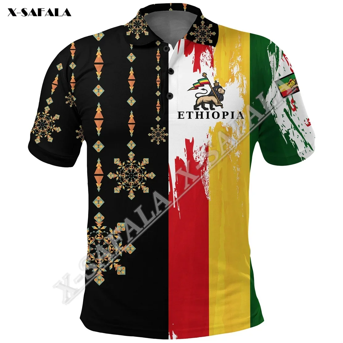 

Flag Aztec Lion Ethiopia United 3D Printed Men Polo Shirt Collar Short Sleeve Street Wear Casual High-Class Material Tee Tops