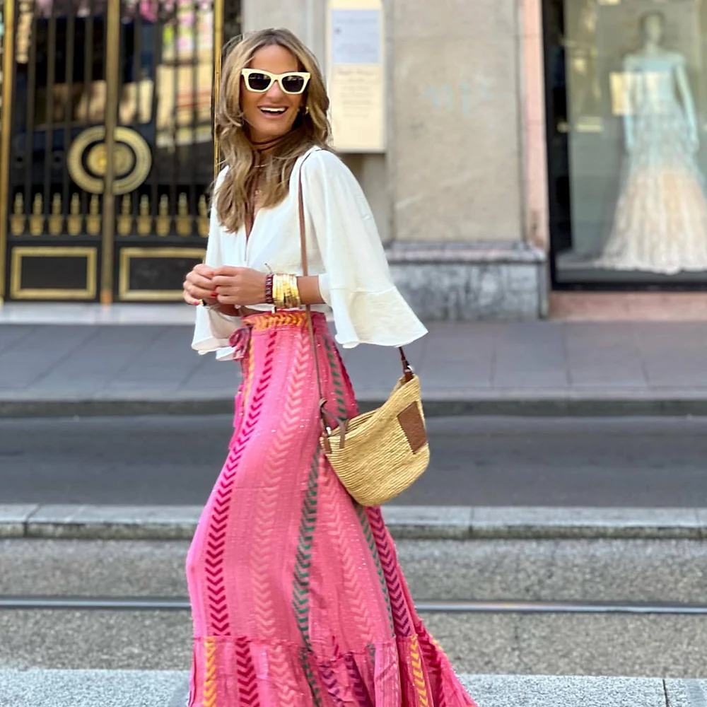 Elastic Waist Chiffon Maxi Skirt 50 Flax Skirts For Women, Summer