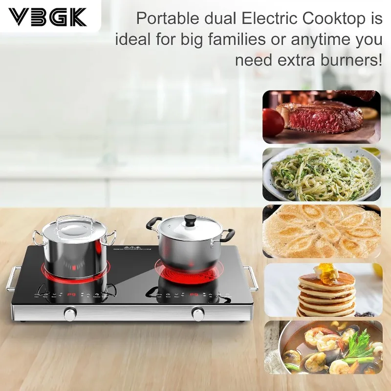 Electric Cooktop Electric Stove Top with Knob Control,9 Power Levels, Kids Lock & Timer,LED touch control 2