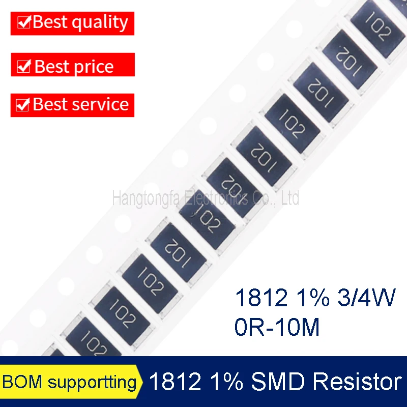 

100PCS 1812 1% F 3/4W SMD RESISTOR 0R - 10M 1K 10K 4k7 33K 100K 220K 1M 910K 0 ohm K M E Low Resistance Value NEW